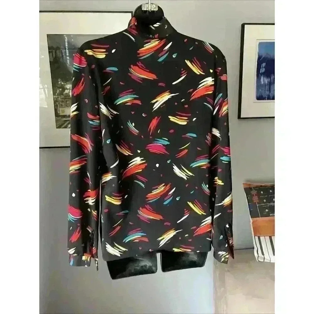 Vintage Long Sleeve Top Cos Cob Size Small? Super Cool Splash Of Color - Picture 5 of 9